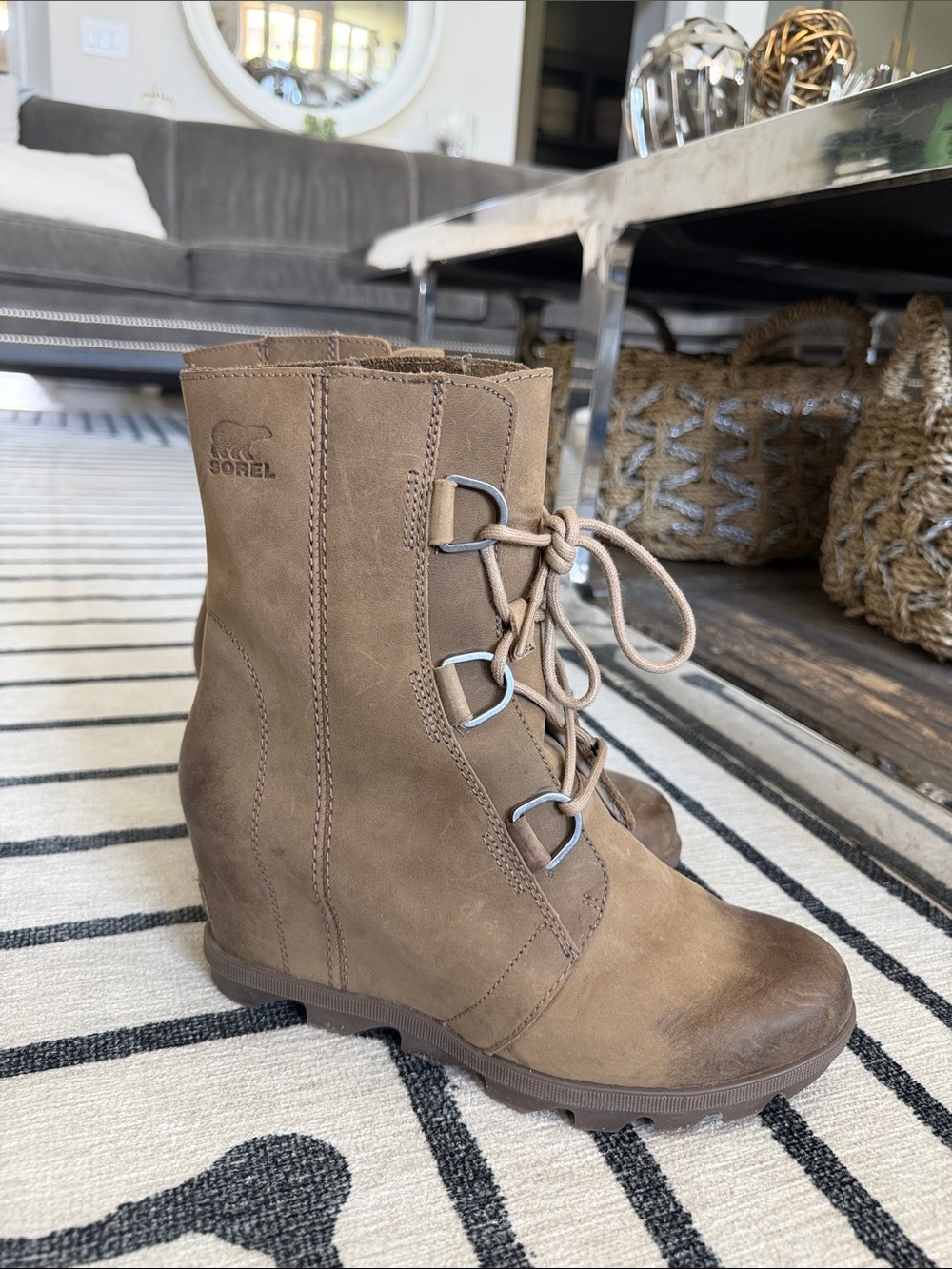 Sorel Tan Lace-Up Wedge Boots